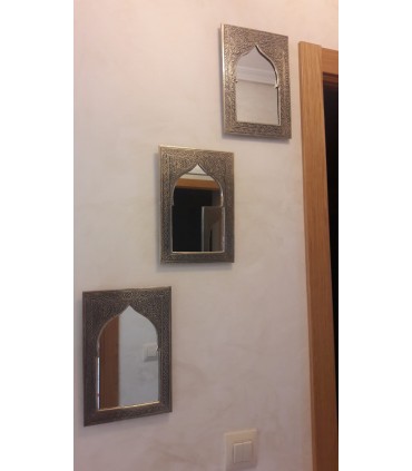 Espejo Latón Grabado - Diseño Arco Arabe - Dorado o Plateado