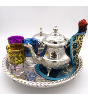 Juego de té Especial ModeloTánger - Tetera Gran Calidad + 6 Vasos - Azucarero + Morito + Salvamantel + Portavelas Turco REGALO