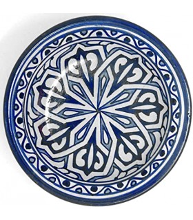 Placa Profunda Árabe - Cerâmica Fez - 15 cm - Pintada à Mão - Azul e Branco