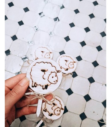 Pacote de decoração para bolo Eid Adha - 6 x cordeiro de madeira