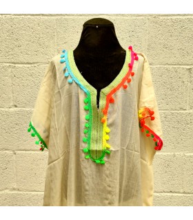 Marokkanische Kandora Frau - Djellaba - Einheitsgröße - Weiße Farbe - Modell kuratia