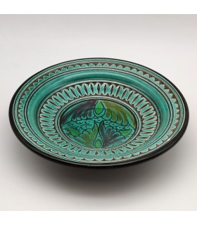 Plato Cerámica Asfi Labrada y Esmaltada - Pintada a Mano - Verde Esmeralda - Modelo Nahtun