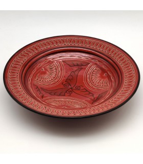 Plato Cerámica Asfi Labrada y Esmaltada - Pintada a Mano - Rojo - Modelo Nahtun