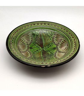 Asfi Carved and Glazed Ceramic Plate - Hand Painted - Green - Nahtun Model