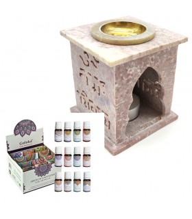 Censer Burner Pack Ätherische Öle Lufterfrischer + 12 verschiedene Goloka-Öle + 10 Paraffinkerzen