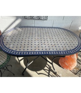 Table Mosaïque - Bleu OVALE - Carreaux Fez - Modèle SARKA MUSTATIL
