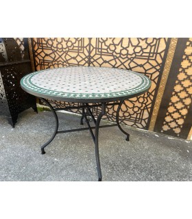 Table Mosaique - Ronde VERTE - Carreaux Fez - Modèle AKHDAR MUDAWAR