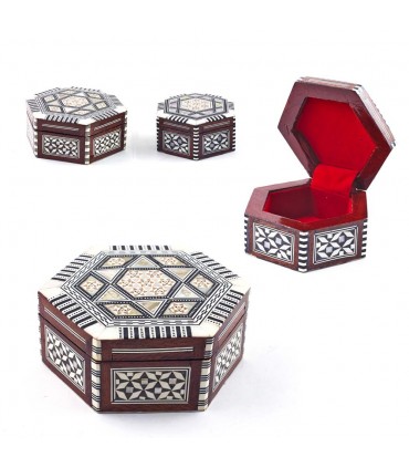 Hexagonal Jewelery Box White Inlay Egypt - Musaddis Model