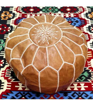 Puff Marroquí 100 % Cuero - Cojin de Suelo Hecho a mano - Sin Relleno - Modelo Nafkha