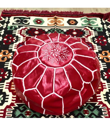 Puff Marocain 100% Cuir - Fait à la Main - Garnissage pas inclus - Modèle Nafkha