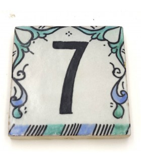 Numéro de Maison Carrelage Vert Andalusí - Mosaïque Nazari - 10 cm - Artisan - Modèle Arkamun