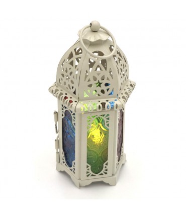 Farolillo Árabe Metal Portavelas Cristales Multicolor - Modelo taw'aman