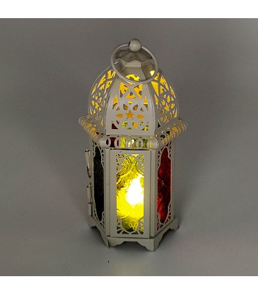Farolillo Árabe Metal Portavelas Cristales Multicolor - Modelo taw'aman