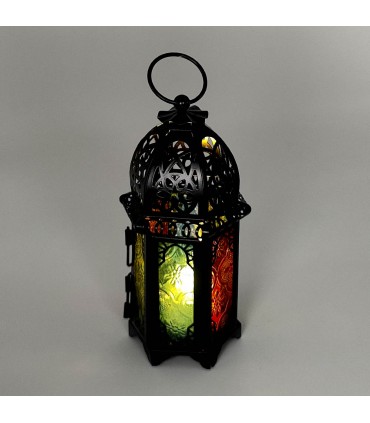 Farolillo Árabe Metal Portavelas Cristales Multicolor - Modelo taw'aman