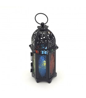 Arabian Lantern Metal Candle Holder Multicolored Crystals - Taw'aman Model