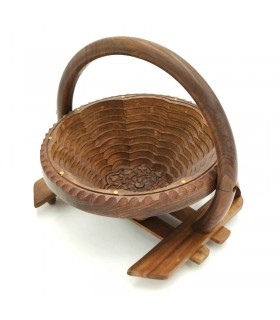 Cesta de frutas dobrável de madeira - Artesanato indiano - Marca Aarti