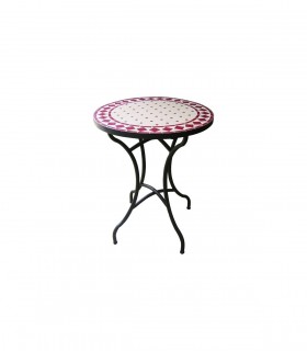 Mesa de Mosáico - Redonda Roja - Azulejos Fez - Modelo KHAMRA MUDAWAR