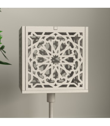 Minimalistische Tischlampe Arabisches Gitter - Arabische Geometrie - Weiße Farbe - Mukaeab Model