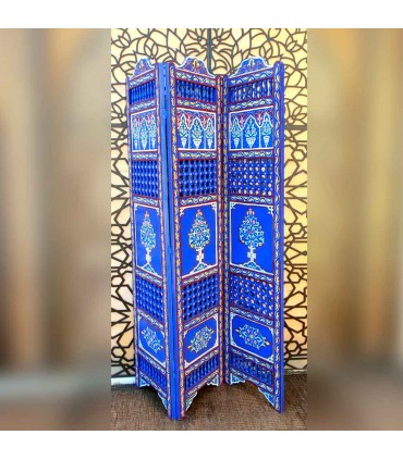 Paravent en bois peint à la main - Artisanat marocain - Modèle Casa Blanca