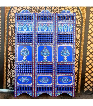 Paravent en bois peint à la main - Artisanat marocain - Modèle Casa Blanca