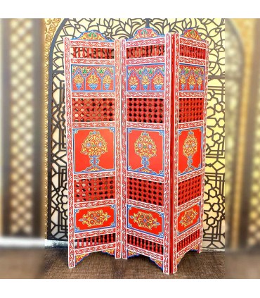 Paravent en bois peint à la main - Artisanat marocain - Modèle Casa Blanca