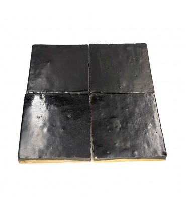 Azulejo Zellige Negro Marruecos - Artesanía Marroquí - Fez - 10 x 10 cm