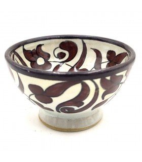 Cuenco/bol/Bowl Cerámica Artesanal - Color Marron - Artesanía Marroquí - Diseño Floral Andalusí - Modelo Tasaluq