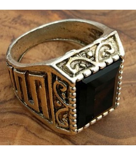 Bague de chevalier en alliage d'acier inoxydable - Style gothique médiéval - Modèle Iznain Aswad