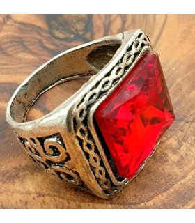 Unisex Ring Edelstahl - Roter Stein - Mittelalterliche Gotik - Ashra Ahmar Model