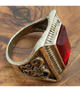 Anello Unisex Acciaio Inossidabile - Pietra Rossa - Stile Gotico Medievale - Modello Ashra Ahmar