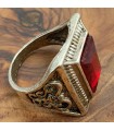 Anello Unisex Acciaio Inossidabile - Pietra Rossa - Stile Gotico Medievale - Modello Ashra Ahmar