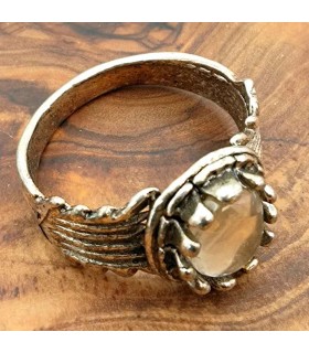 Unisex-Ring Inox-Legierung - durchscheinender Stein - mittelalterlicher gotischer Stil - Izna Ashra Abiad Modell