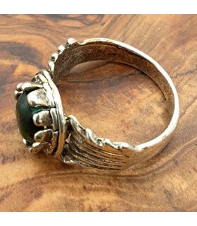 Unisex-Ring Inox-Legierung - Grüner Stein - Mittelalterlicher gotischer Stil - Arbaa Ashra Akhdar Model