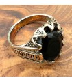 Unisex-Ring aus Edelstahllegierung – schwarzer Stein – mittelalterlicher gotischer Stil – Zamania Ashra Aswad-Modell