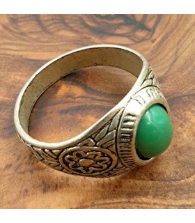 Unisex-Ring aus Edelstahllegierung – grüner Stein – mittelalterlicher gotischer Stil – Modell Sebaa Ashra Akhdar