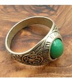 Bague unisexe en alliage d'acier inoxydable - Pierre verte - Style gothique médiéval - Modèle Sebaa Ashra Akhdar