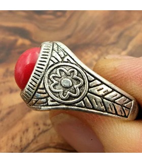 Bague unisexe en alliage d'acier inoxydable - Pierre rouge - Style gothique médiéval - Modèle Wahid Ashrin Ahmar