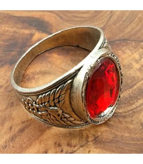 Unisex-Ring aus Edelstahllegierung – roter Stein – mittelalterlicher gotischer Stil – Modell Iznain Ashrin Ahmar