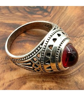 Anillo Unisex Aleación Inox - Piedra Roja - Estilo Medieval Gótico - Modelo Zalaza Ashrin Ahmar