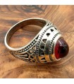 Unisex-Ring aus Edelstahllegierung – roter Stein – mittelalterlicher gotischer Stil – Modell Zalaza Ashrin Ahmar