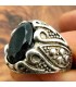 Bague unisexe en alliage d'acier inoxydable - Pierre noire - Style gothique médiéval - Modèle Khamsa Ashrin Ahmar