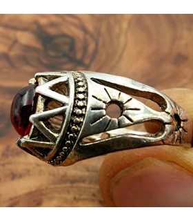 Bague unisexe en alliage d'acier inoxydable - Pierre rouge - Style gothique médiéval - Modèle Sitta Ashrin Ahmar