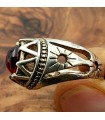 Bague unisexe en alliage d'acier inoxydable - Pierre rouge - Style gothique médiéval - Modèle Sitta Ashrin Ahmar