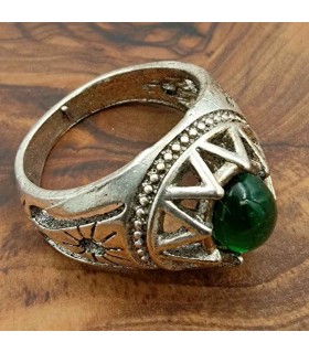 Anillo Unisex Aleación Inox - Piedra Verde - Estilo Medieval Gótico - Modelo Sebaa Ashrin Akhdar