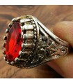 Anillo Unisex Aleación Inox - Piedra Roja - Estilo Medieval Gótico - Modelo Iznain Zalazin Ahmar