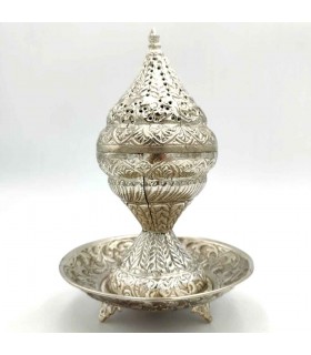 Incensário de Queimador de Incenso de Metal - Design Cúpula - Cor Prata - Modelo Fiddatun