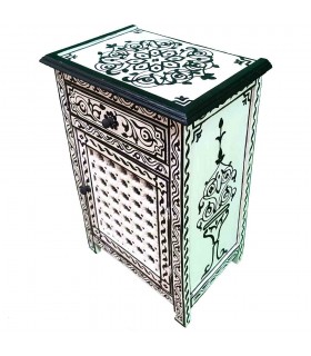 Mesita Noche con Cajon y Puerta de Celosia - Decoración Árabe Andalusí - Artesanía Marroquí - Modelo Aswadein