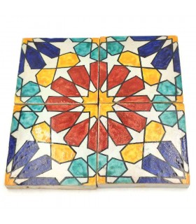 Carrelage Andalou - Mosaïque Nazari - Multicolore - Étoile Mauresque - 10x10 cm - Fait Main - Modèle 85
