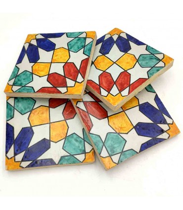Azulejo Andalusí - Zellige Mosaico Nazari - Multicolor - Estrella Morisca -  15x15 cm - Artesanal - Modelo 88
