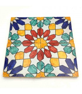Carrelage Andalou - Mosaïque Nazari - Multicolore - Étoile Mauresque - 15x15 cm - Fait Main - Modèle 88